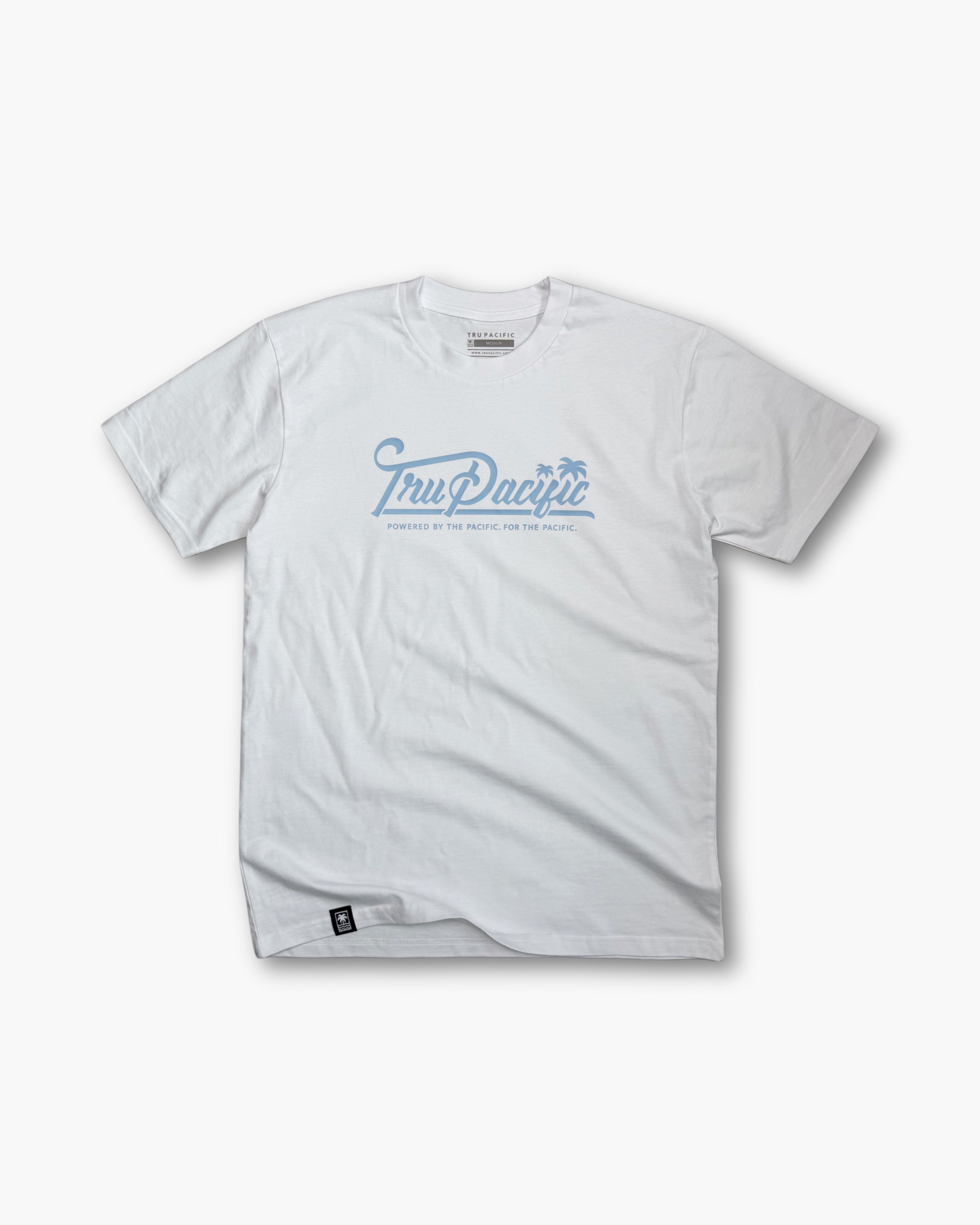 Powered by the Pacific Tee (White/Carolina Blue)