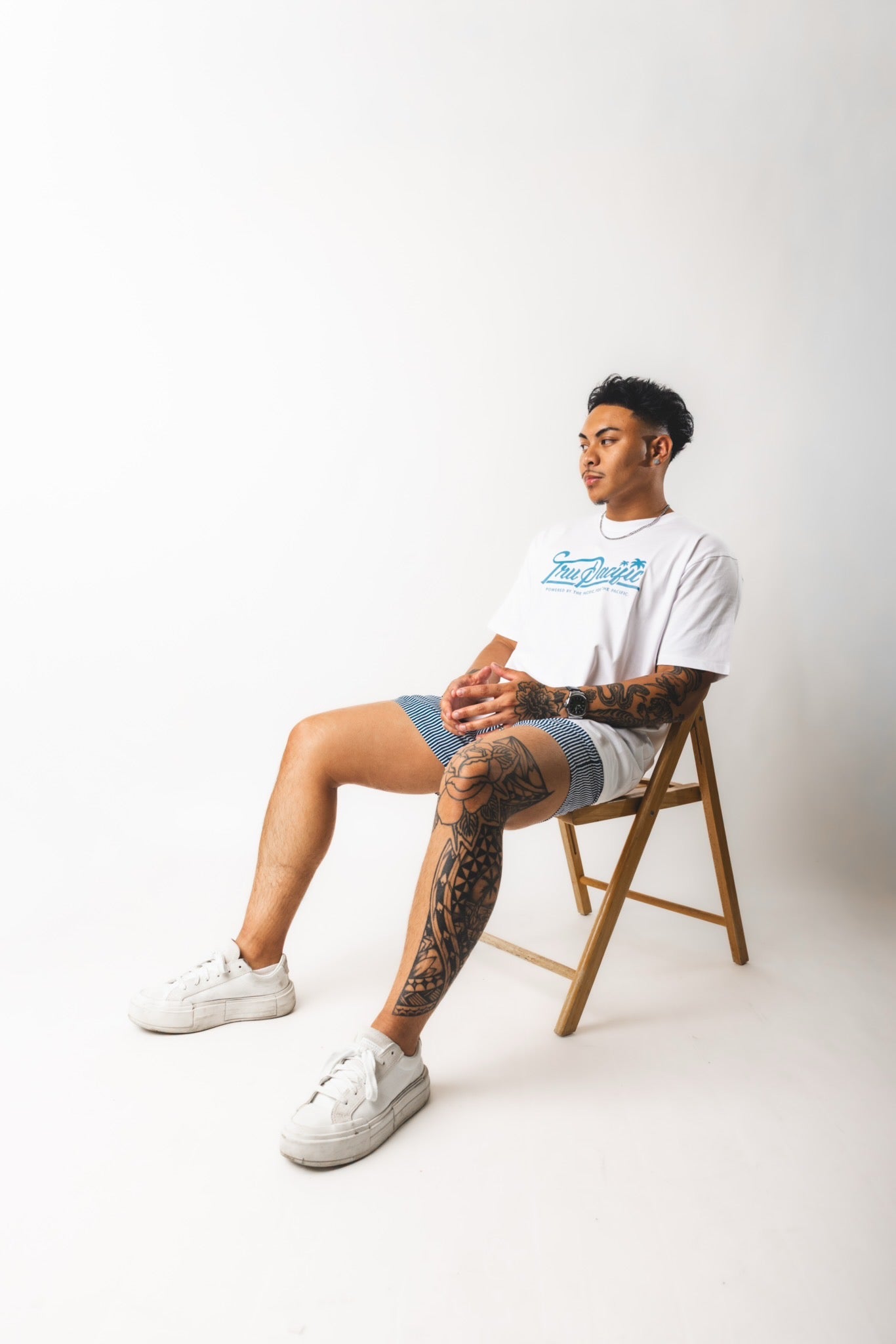 Powered by the Pacific Tee (White/Carolina Blue)