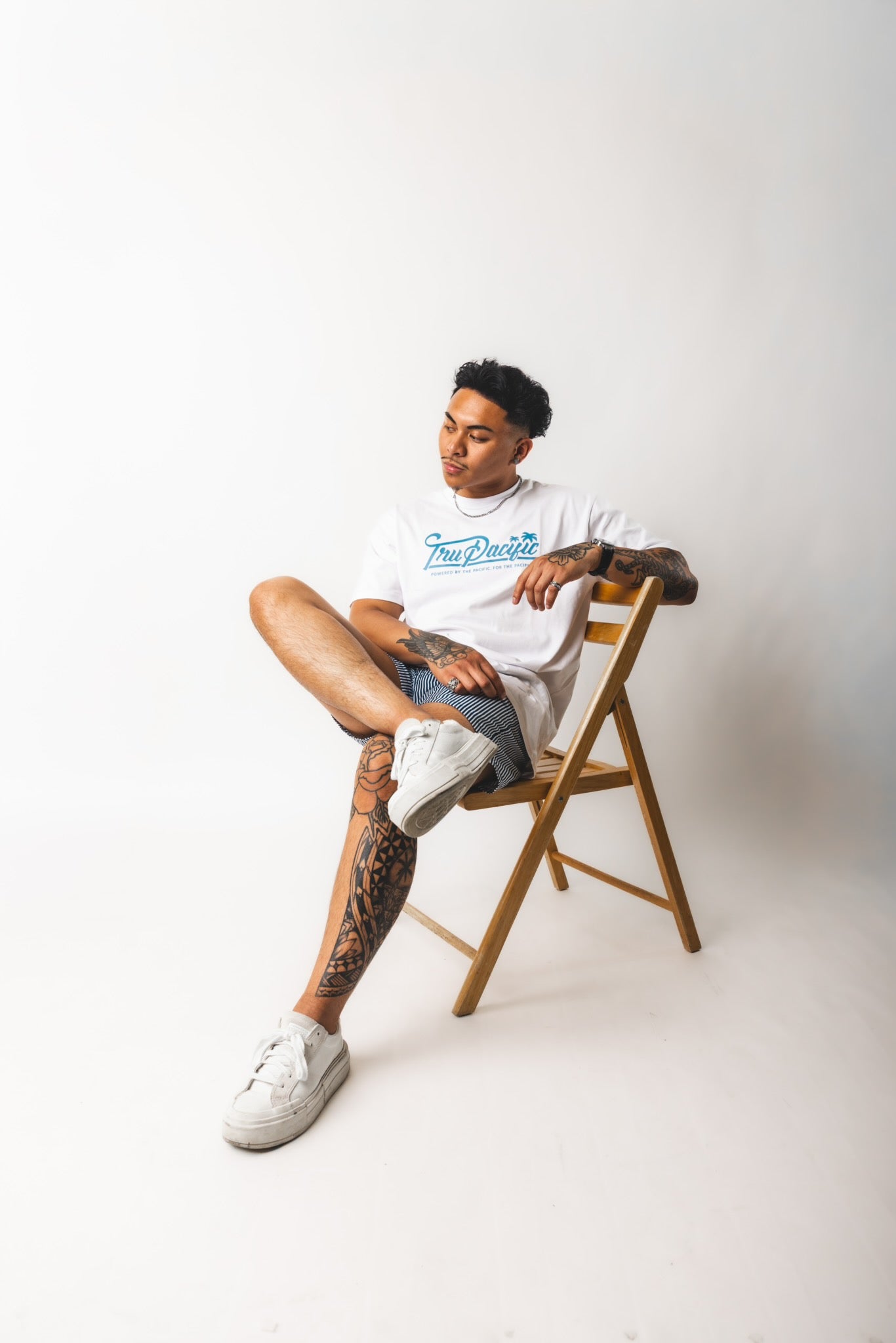 Powered by the Pacific Tee (White/Carolina Blue)